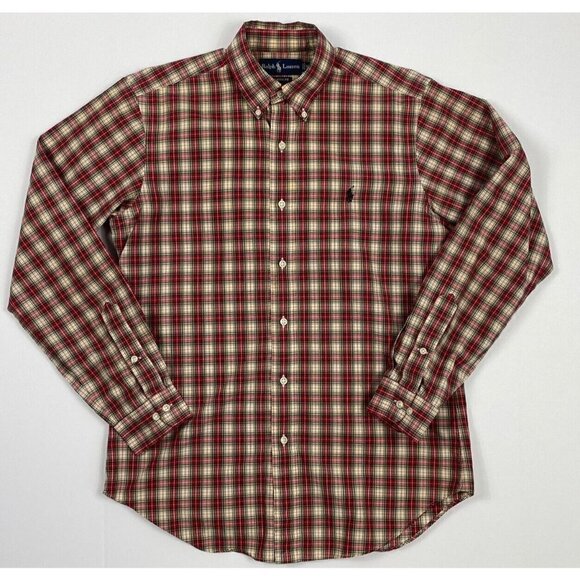 Ralph Lauren Men's Classic Fit Red Plaid Long Sleeve Button Down Shirt Sz 15/M - Picture 1 of 12